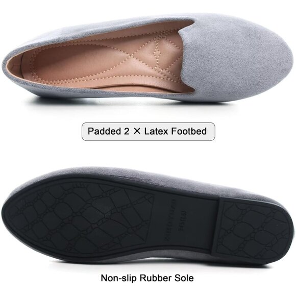 Women's Grey Round Toe Comfortable Fashion Ballet Flat Dressy Slip-on Loafers - Picture 6 of 6